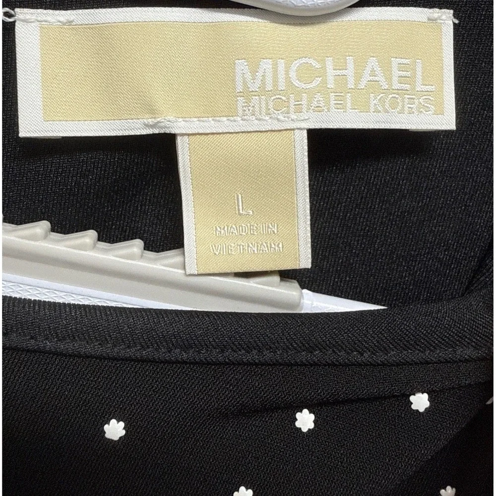 Michael Kors Black Floral Polka Dot Ruffle Hem‎ Dress Women Size L Chic  Party